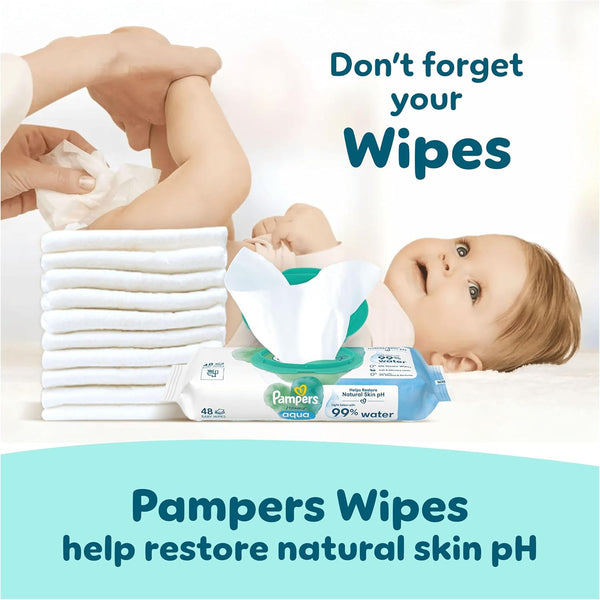 Pampers Premium Protection Nappy Pants Size 6, 132 Nappies, 13kg-19kg, Monthly Pack + Pampers Harmonie Aqua Baby Wipes 1 pack of 10 Wipes