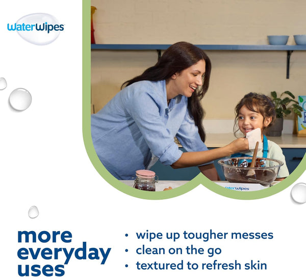 WaterWipes Sensitive+ Baby & Toddler Wipes, 720 Count (12 Packs), 3-In-1 Cleans, Cares, Protects, 99.9% Water, Textured Clean, Unscented