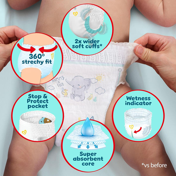 Pampers Premium Protection Nappy Pants Size 5, 144 Nappies, 11kg-17kg, Monthly Pack + Pampers Harmonie Aqua Baby Wipes 1 pack of 10 Wipes